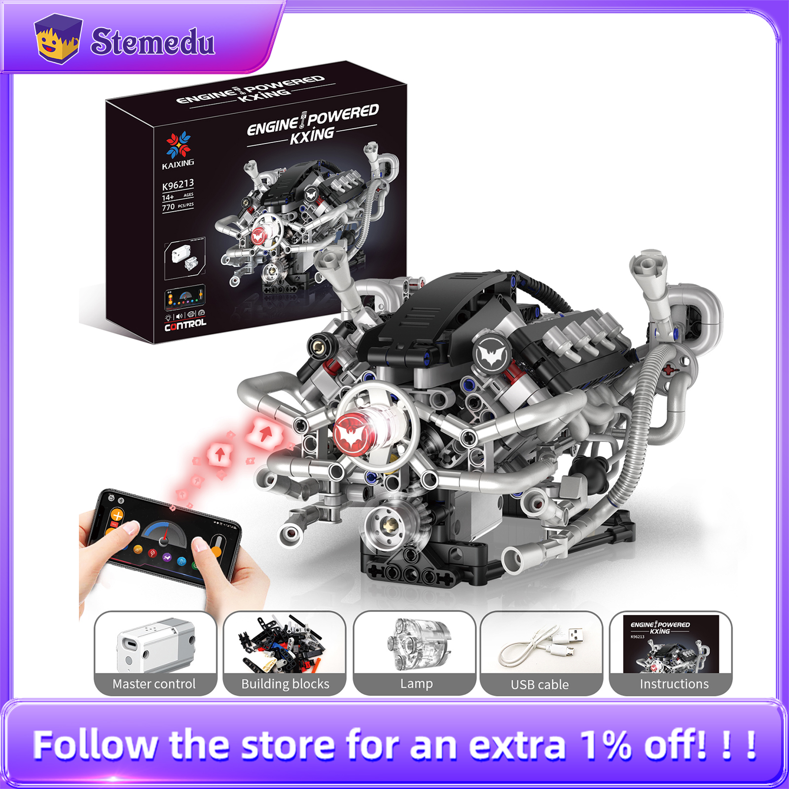 Model Kit V8 - K96213 770pcs V8 Engine Model Bricks